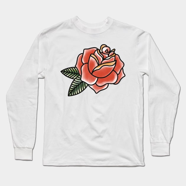 American Traditional Rose Tattoo Long Sleeve T-Shirt by murialbezanson